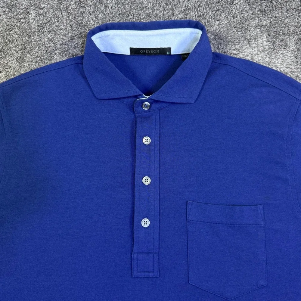 Greyson Mens Crewe Cup Pima Cotton Modal Blend‎ Pocket Polo Shirt Blue Size M